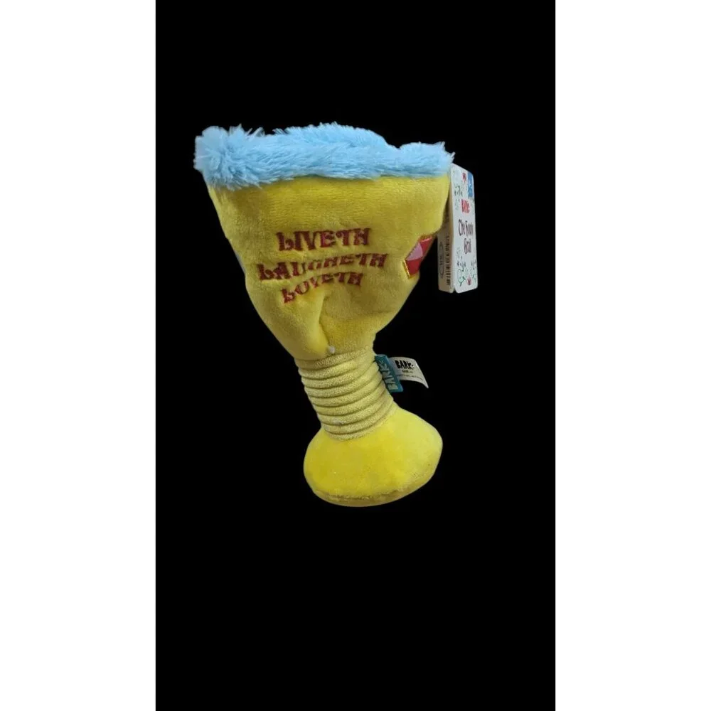 Bark‎ The Howly Grail Plush Dog Toy  size M-L Yellow & Blue Durable Chewable